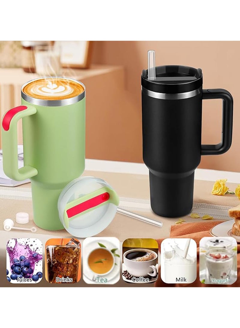 1200ML Tumbler with Lid and Straw Stainless Steel Insulated Tumblers with Handles and Cleaning Brush Water Bottle Travel Coffee Mug Tumbler Cups for Cold and Hot Beverages (Black) - Image 5