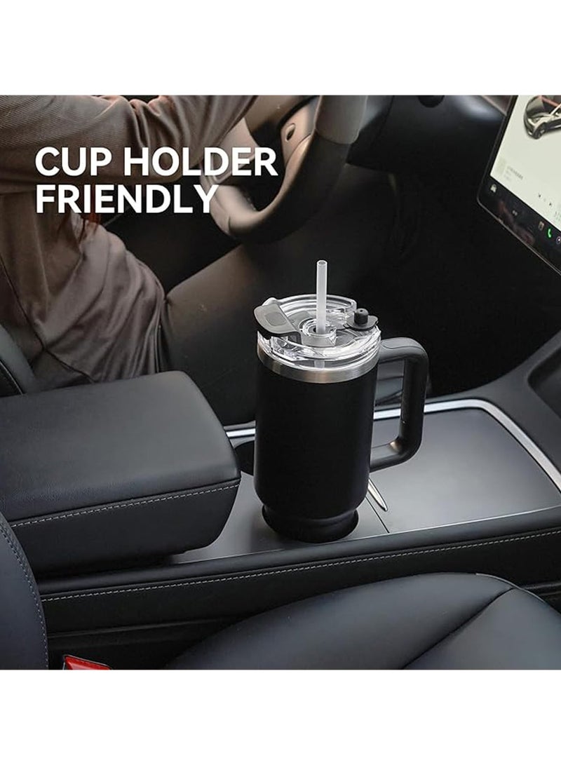 1200ML Tumbler with Lid and Straw Stainless Steel Insulated Tumblers with Handles and Cleaning Brush Water Bottle Travel Coffee Mug Tumbler Cups for Cold and Hot Beverages (Black) - Image 4