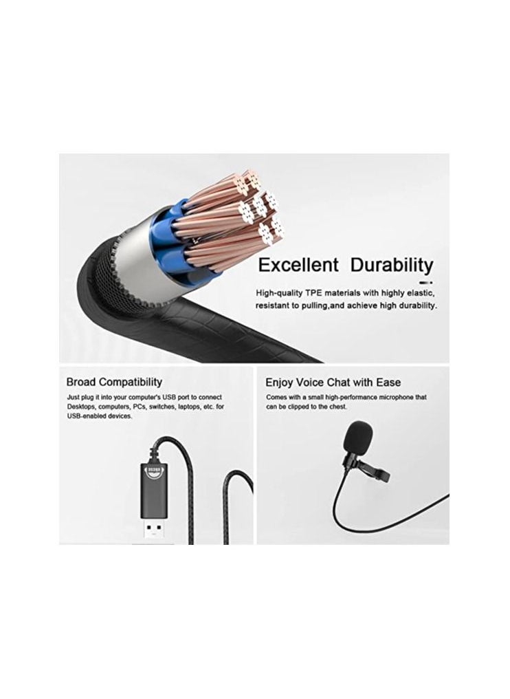 Generic - USB Lavalier Lapel Microphone Professional Omnidirectional Microphone with Clip Shirt Microphone 6.5FT Length for Vlogging Recording Live Broadcasting Compatible for Laptop PC - Image 1