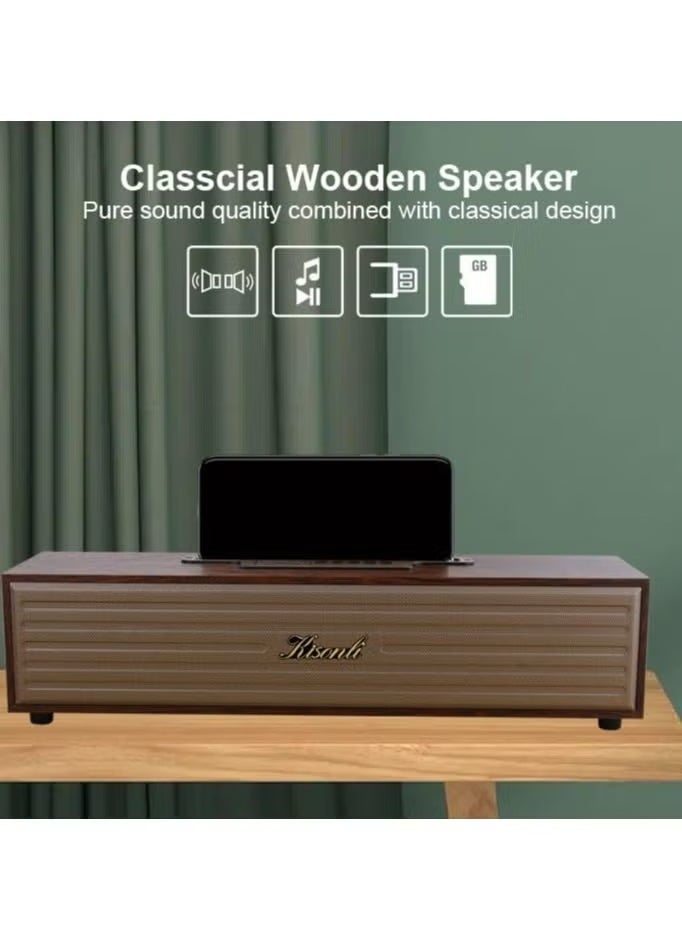 Kisonli Kisonli G11A Wooden Sound Bar Bluetooth Speaker Pure and Clear Stereo Sound with Deep Bass, Memory Card Input, USB Flash Input, AUX Input, Support FM Radio  - Image 3