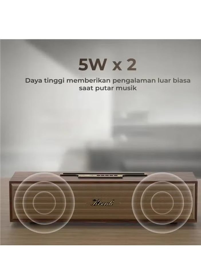 Kisonli Kisonli G11A Wooden Sound Bar Bluetooth Speaker Pure and Clear Stereo Sound with Deep Bass, Memory Card Input, USB Flash Input, AUX Input, Support FM Radio  - Image 5