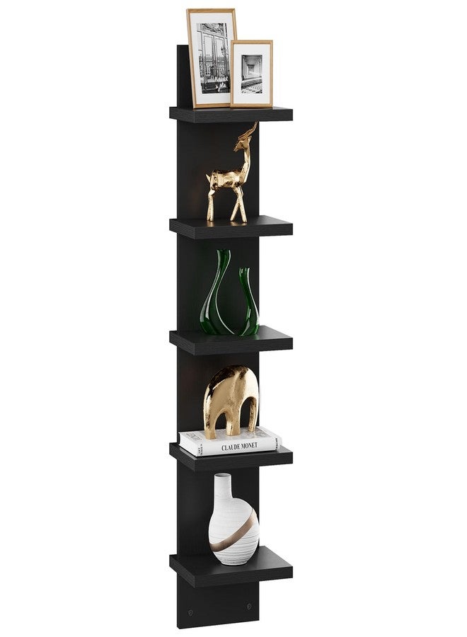 IBUYKE 5 Tier Wall Shelf Unit,Black Vertical Shelf,Floating Storage Wall Shelf,Decorative Wall Mount Vertical Shelving for Home, Bedroom,Living Room,Office Decor WBC009B - Image 1