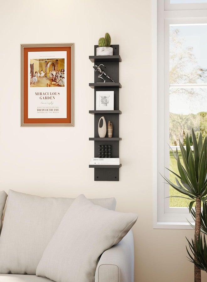 IBUYKE 5 Tier Wall Shelf Unit,Black Vertical Shelf,Floating Storage Wall Shelf,Decorative Wall Mount Vertical Shelving for Home, Bedroom,Living Room,Office Decor WBC009B - Image 4