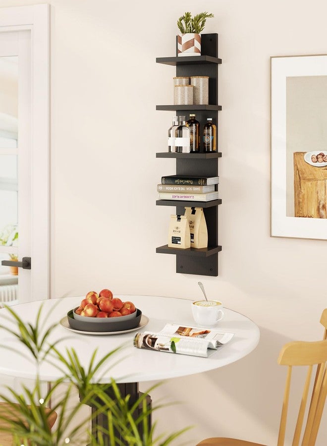 IBUYKE 5 Tier Wall Shelf Unit,Black Vertical Shelf,Floating Storage Wall Shelf,Decorative Wall Mount Vertical Shelving for Home, Bedroom,Living Room,Office Decor WBC009B - Image 5