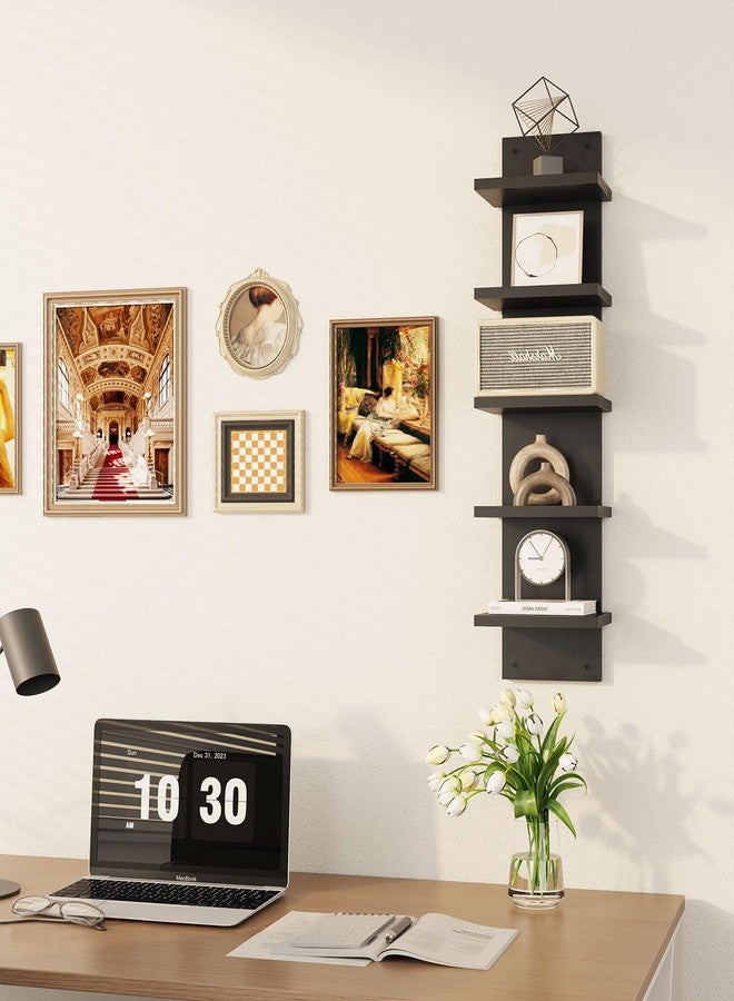 IBUYKE 5 Tier Wall Shelf Unit,Black Vertical Shelf,Floating Storage Wall Shelf,Decorative Wall Mount Vertical Shelving for Home, Bedroom,Living Room,Office Decor WBC009B - Image 3