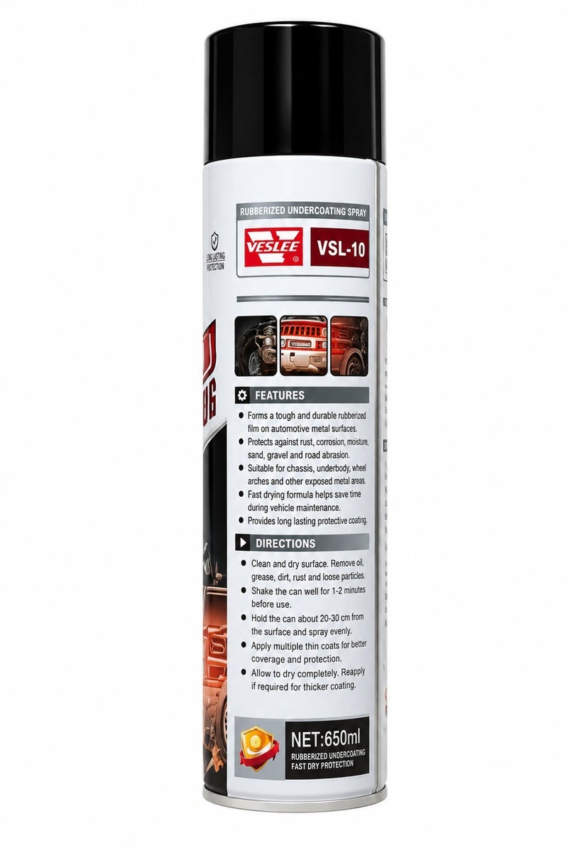 VESLEE Rubberized Undercoating Spray 650ml, Fast Dry Automotive Underbody Protective Coating, Rust Corrosion Abrasion Resistant Car Chassis Wheel Arch Maintenance Spray - Image 2