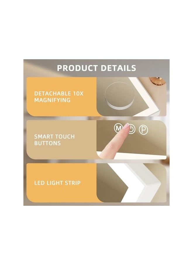 The Bros Vanity Mirror with Lights Light Strip Makeup Mirror 3 Color Modes Makeup Mirror with Lights Hollywood Mirror Smart Touch Control 10X Magnification 360°Rotation  - Image 4