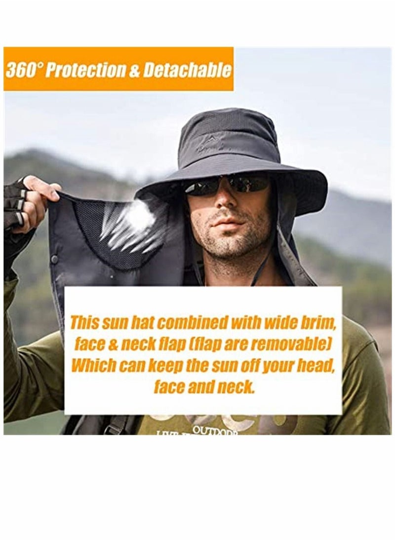 SYOSI Fishing Hat for Men Women Outdoor UV Sun Protection Wide Brim Hat with Face Cover Neck Flap  - Image 4
