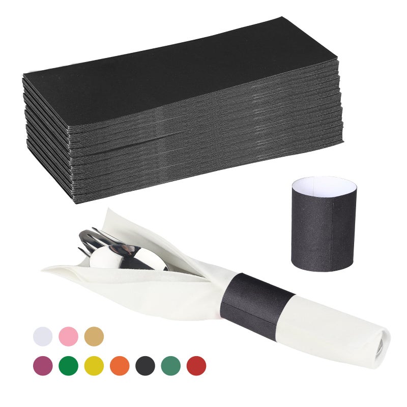 Germiwipe Napkin Bands,Paper Napkin Rings Self Adhesive,Silverware Wraps Band for Restaurant, Family Gathering, Outdoor, Wedding and Holidays (Black - 500pcs) - Image 1