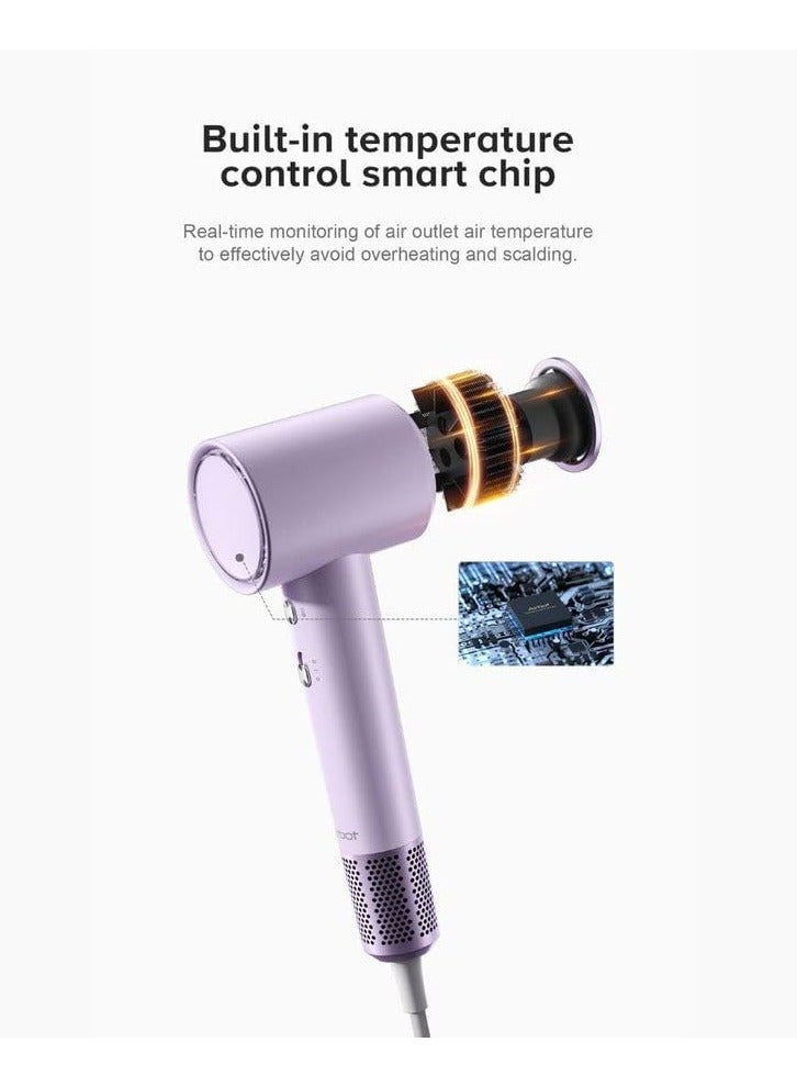 HD188A Purple EU - High-Speed Hair Dryer with 200mil Negative Ions, RGB LED Ring, Low Noise, Dual-Speed, Travel-Friendly & Stylish Design - Image 3