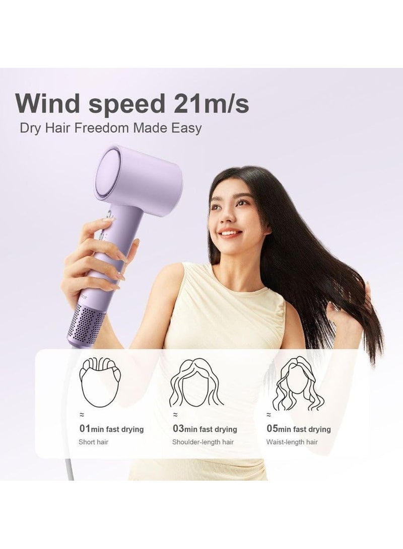 HD188A Purple EU - High-Speed Hair Dryer with 200mil Negative Ions, RGB LED Ring, Low Noise, Dual-Speed, Travel-Friendly & Stylish Design - Image 4