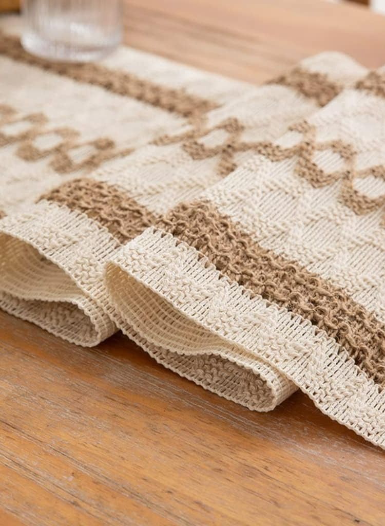 RARELY مفرش طاولة من الكتان الريفي مطرز طويل مع شرابات يدوية للحفلات - Image 3