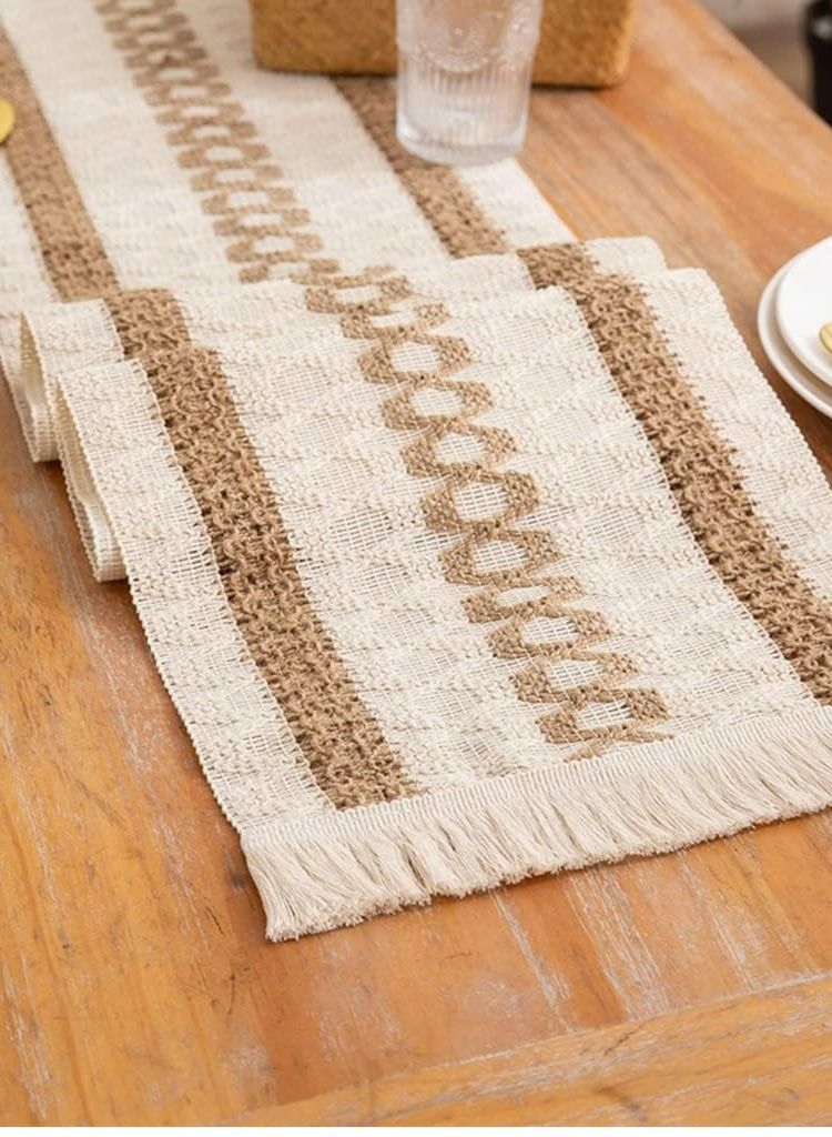 RARELY مفرش طاولة من الكتان الريفي مطرز طويل مع شرابات يدوية للحفلات - Image 4