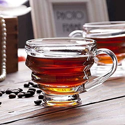 VILON Italian Premium Glass Tea Cup Set | Coffee Mugs with Handle Transparent Drinking Cup for Milk, Cappuccino, Hot Chocolate & Cold Beverages | 210ml | Set of 6 (Spiral Teacup 210ML 6) - Image 2