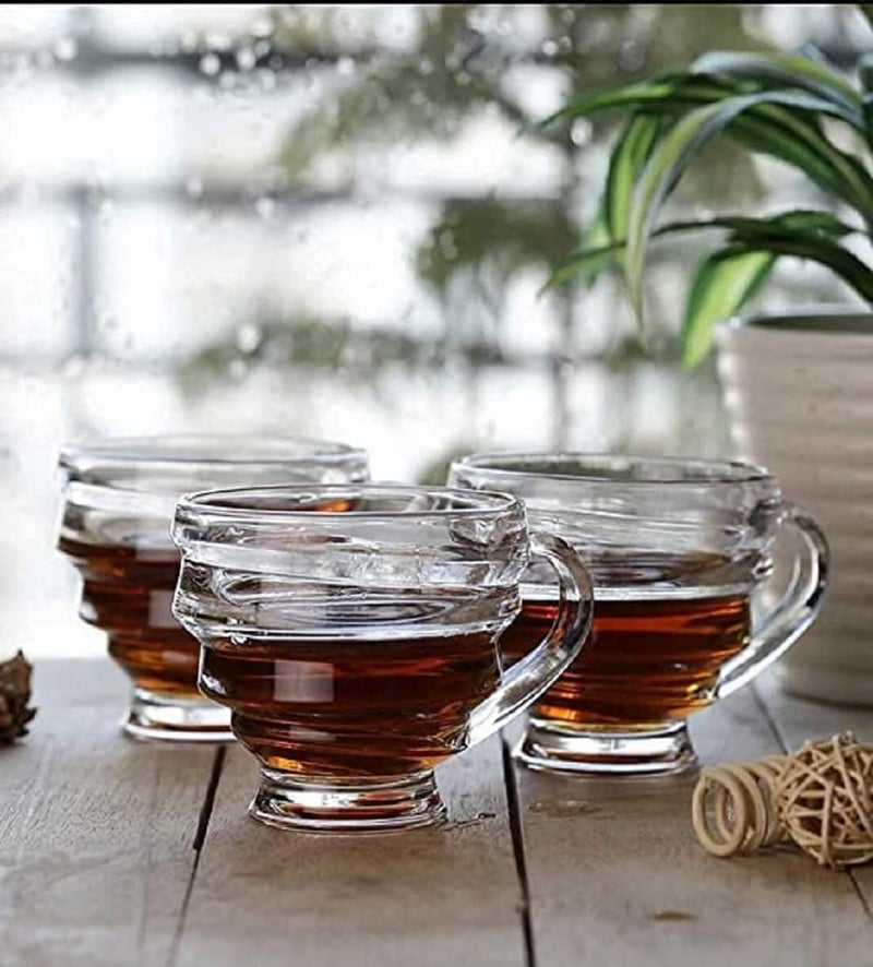 VILON Italian Premium Glass Tea Cup Set | Coffee Mugs with Handle Transparent Drinking Cup for Milk, Cappuccino, Hot Chocolate & Cold Beverages | 210ml | Set of 6 (Spiral Teacup 210ML 6) - Image 4