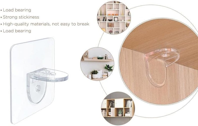 Dhakshy Adhesive Wall Hooks for Kitchen Heavy Duty Hanging Strong Sticking Hooks for Bathroom Self Corner Shelves Transparent Support Pegs PCS10 - Image 5