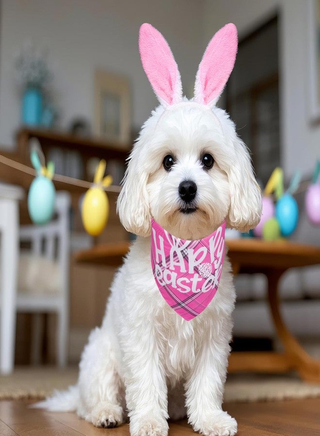 cnomg Easter Dog Bunny Costumes Bunny Ears Headband Buffalo Plaid Bandana for Small Medium Large Dogs (Pink Happy Easter) - Image 5