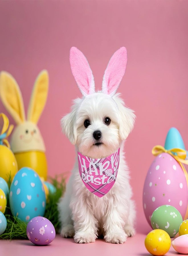 cnomg Easter Dog Bunny Costumes Bunny Ears Headband Buffalo Plaid Bandana for Small Medium Large Dogs (Pink Happy Easter) - Image 4