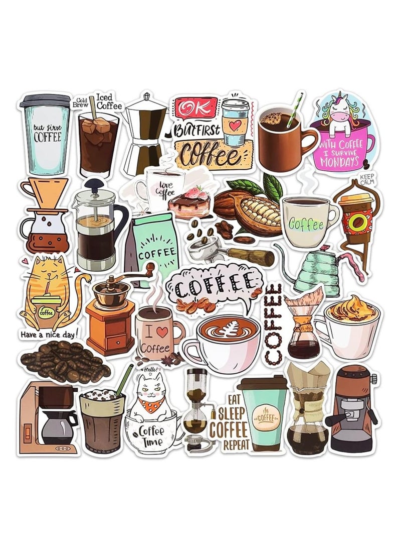 50 Pieces Coffee Stickers, Vinyl Coffee Water Bottle Sticker Pack for Coffee Gifts, Coffee Party Favors, Coffee Accessorise  - Image 1