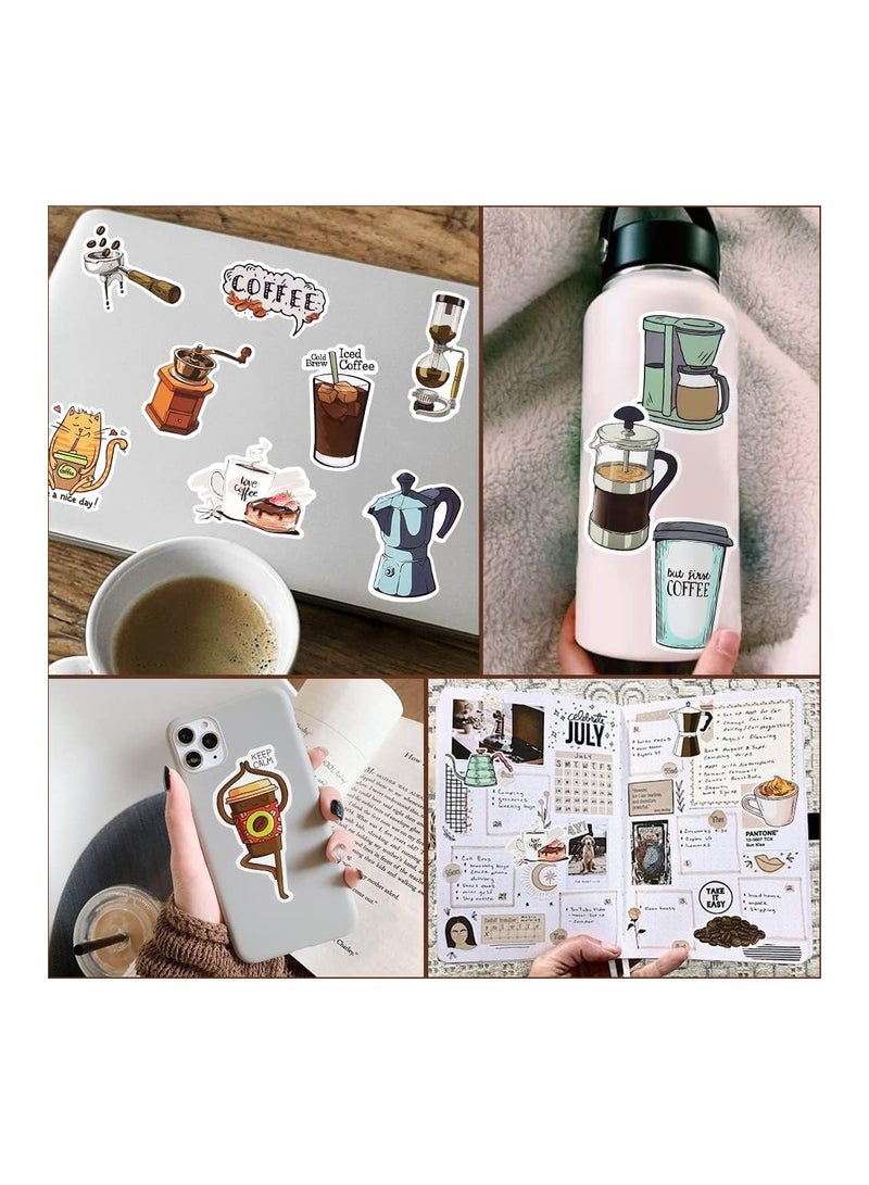 50 Pieces Coffee Stickers, Vinyl Coffee Water Bottle Sticker Pack for Coffee Gifts, Coffee Party Favors, Coffee Accessorise  - Image 4