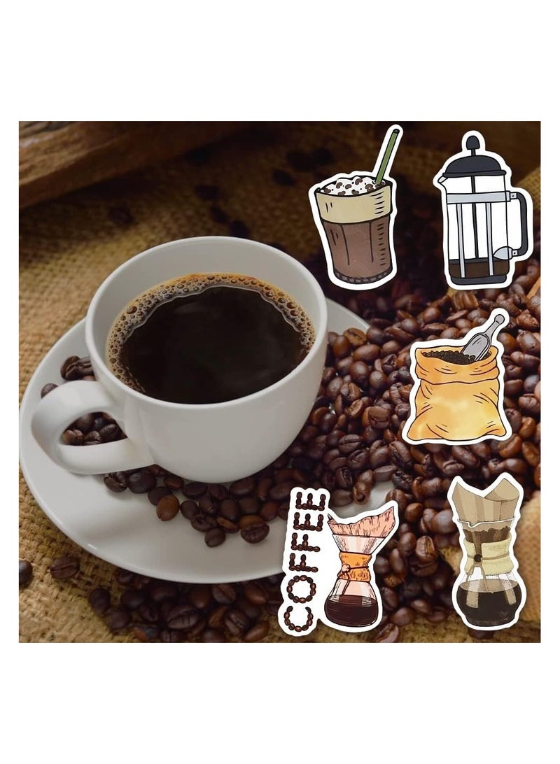 50 Pieces Coffee Stickers, Vinyl Coffee Water Bottle Sticker Pack for Coffee Gifts, Coffee Party Favors, Coffee Accessorise  - Image 5