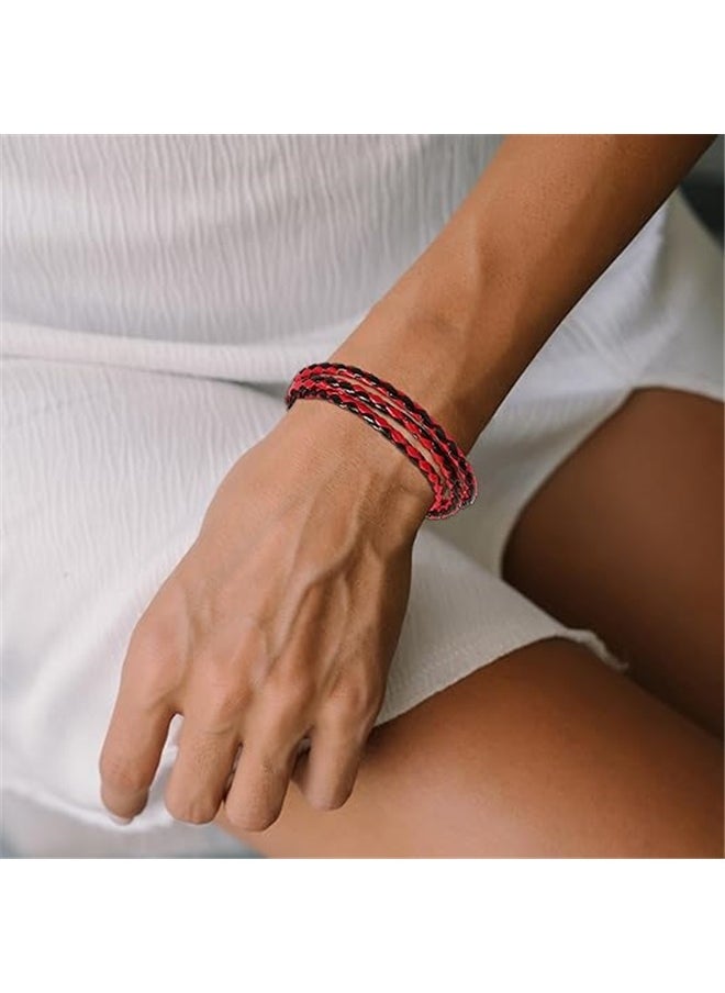 yongsheng Fashion Buckle Multilayer Leather Wrap Cuff Bracelet,Weaving Bracelet，Black Red,  Bracelets for Women Wrap Cuff Stackable Bracelets Strand Braided Bracelet  - Image 3
