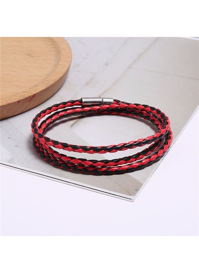 yongsheng Fashion Buckle Multilayer Leather Wrap Cuff Bracelet,Weaving Bracelet，Black Red,  Bracelets for Women Wrap Cuff Stackable Bracelets Strand Braided Bracelet  - Image 4