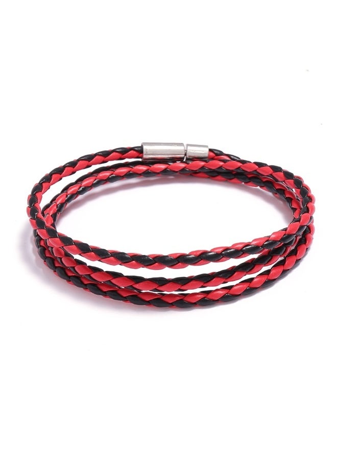 yongsheng Fashion Buckle Multilayer Leather Wrap Cuff Bracelet,Weaving Bracelet，Black Red,  Bracelets for Women Wrap Cuff Stackable Bracelets Strand Braided Bracelet  - Image 1