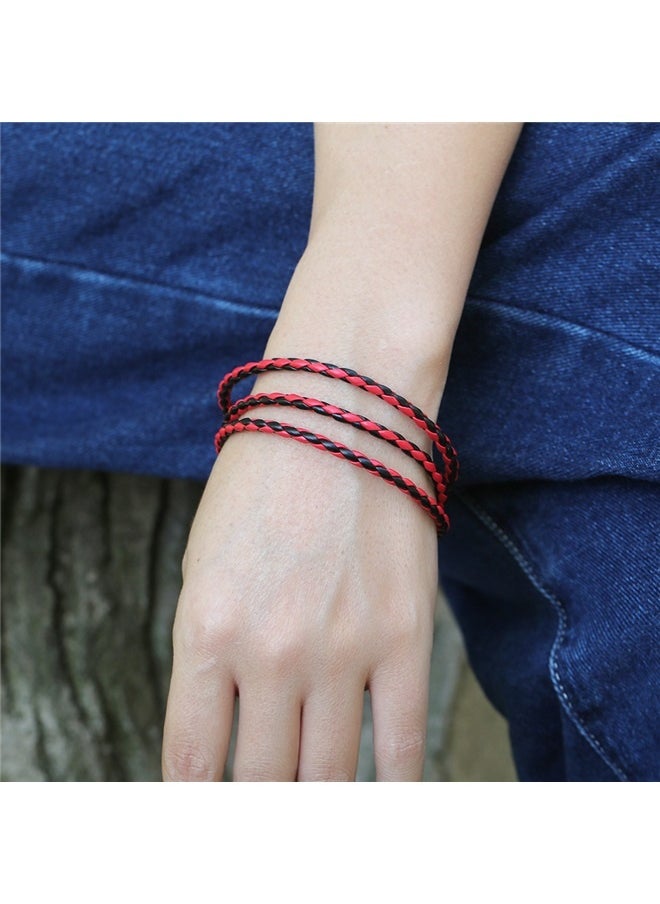 yongsheng Fashion Buckle Multilayer Leather Wrap Cuff Bracelet,Weaving Bracelet，Black Red,  Bracelets for Women Wrap Cuff Stackable Bracelets Strand Braided Bracelet  - Image 5