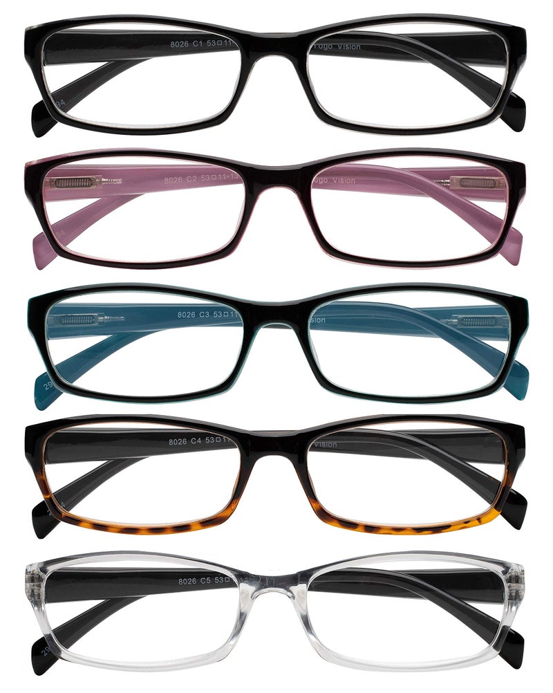 Yogo Vision Reading Glasses 5 Pairs Fashion Ladies Quality Designed Spring Hinge Readers for Women Set of Black Clear, Red Pink, Blue Light Blue, Havana Black, Transparent Black 2.5 - Image 2