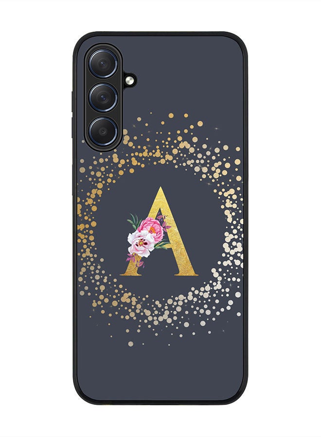 Stylizedd Rugged Black edge case for Samsung Galaxy M54 5G, Slim fit Soft Case Flexible Rubber Edges Anti Drop TPU Gel Thin Cover -  Custom Monogram Initial Letter Floral Pattern Alphabet - A  (Grey ) - Image 1