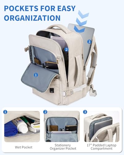 WANDF Travel Backpack For Spirit Airlines Personal Item Bag 18x14x8 with Wet Pocket, 17 Inch Laptop Backpack for Men Women（White） - Image 4