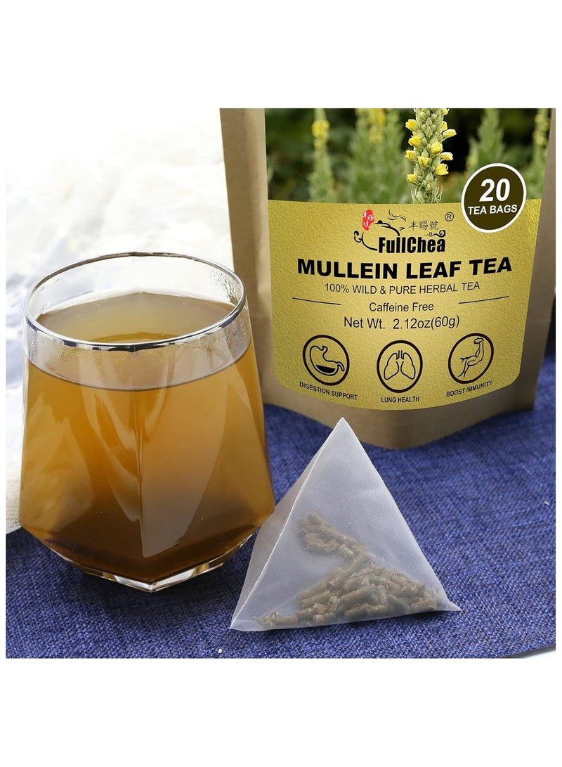 FullChea FullChea - Mullein Leaf Tea Bags, 20 Teabags, 3g/bag For Lungs - Non-GMO - Caffeine-free - Natural Healthy Herbal Tea For Detox & Respiratory Support - Image 2