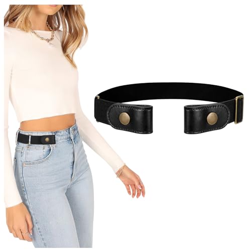 SANSTHS Buckle-Free Elastic Women Belt for Jeans Without Buckle, Comfortable Invisible Belt No Bulge No Hassle (Black, Plus Size) - Image 1