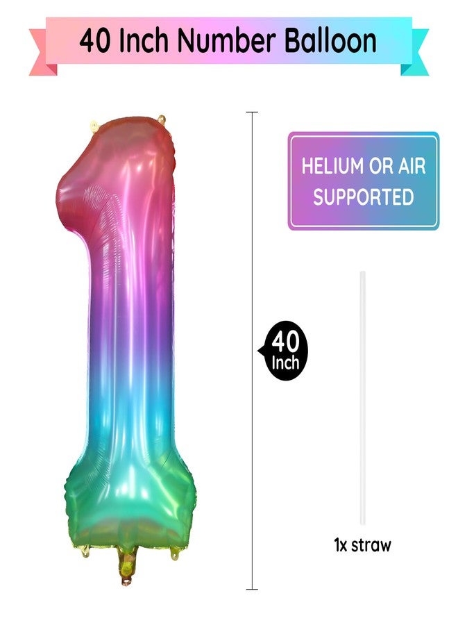 PatiCool 40 Inch Rainbow Number Balloon 1, Large Number Foil Balloons Mylar for Girl Boy Birthday Party Celebration Decorations Supplies, Digital Balloons for Wedding Anniversary Events Decorations - Image 2