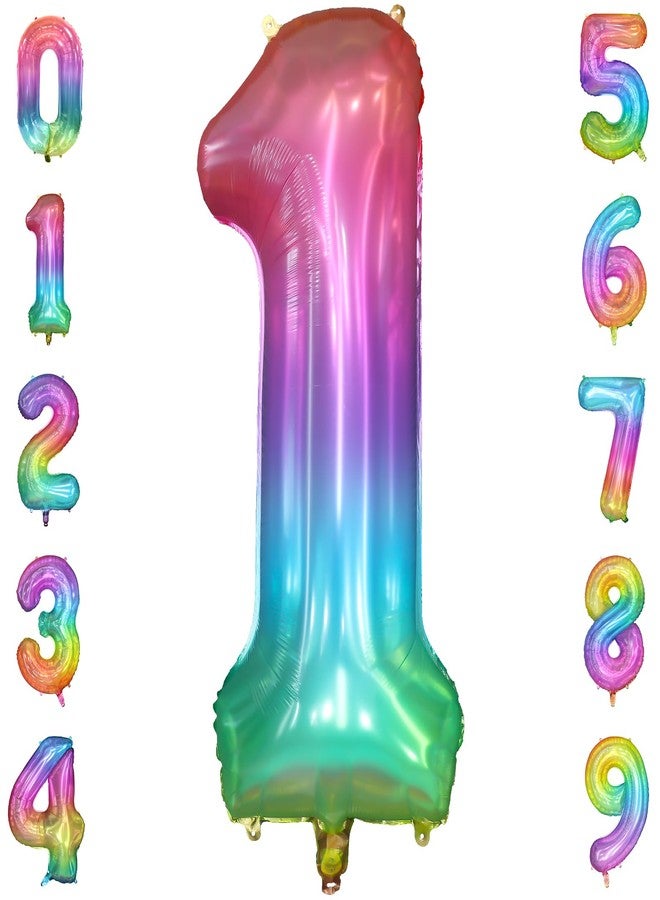 PatiCool 40 Inch Rainbow Number Balloon 1, Large Number Foil Balloons Mylar for Girl Boy Birthday Party Celebration Decorations Supplies, Digital Balloons for Wedding Anniversary Events Decorations - Image 1