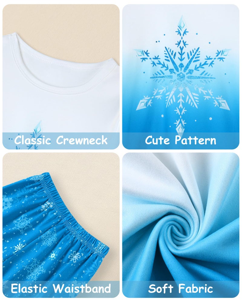 CARETOO Kids Pajamas Girls Pajamas Size 6 Long Sleeve Top Long Pants Pajama Sets Kids Cute Funny Loungewear Sleepwear Blue Frozen - Image 5
