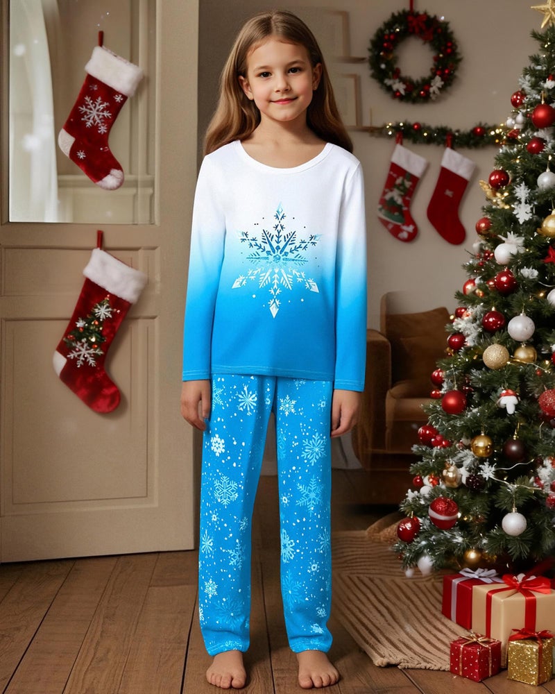 CARETOO Kids Pajamas Girls Pajamas Size 6 Long Sleeve Top Long Pants Pajama Sets Kids Cute Funny Loungewear Sleepwear Blue Frozen - Image 2