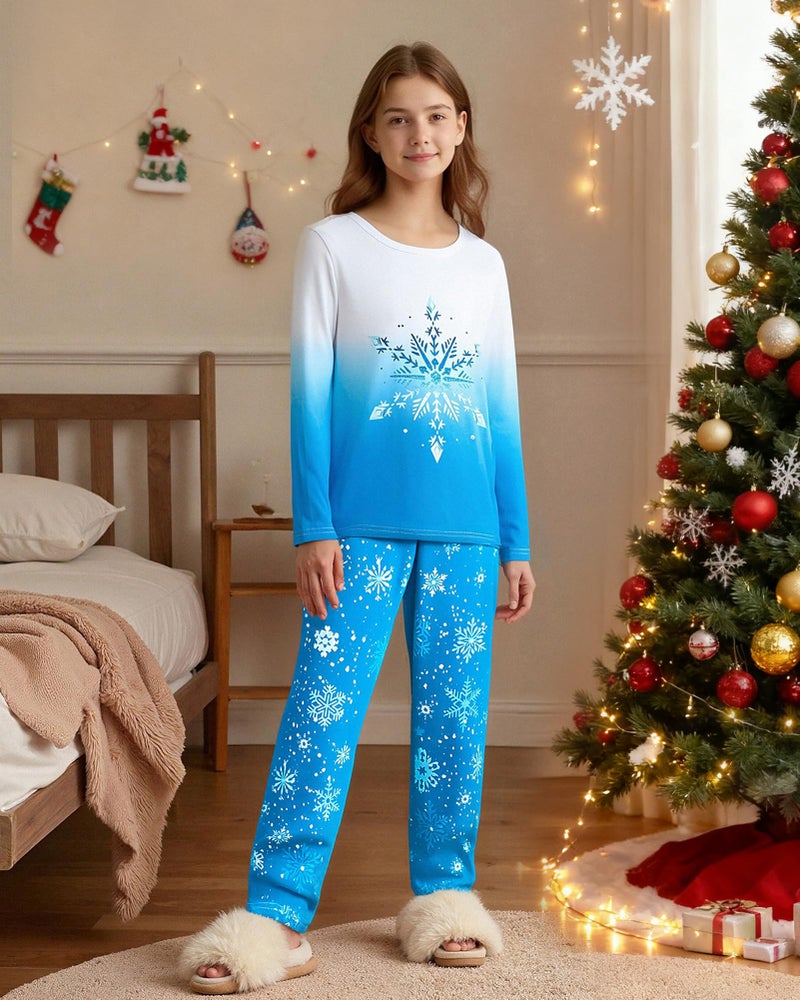 CARETOO Kids Pajamas Girls Pajamas Size 6 Long Sleeve Top Long Pants Pajama Sets Kids Cute Funny Loungewear Sleepwear Blue Frozen - Image 4