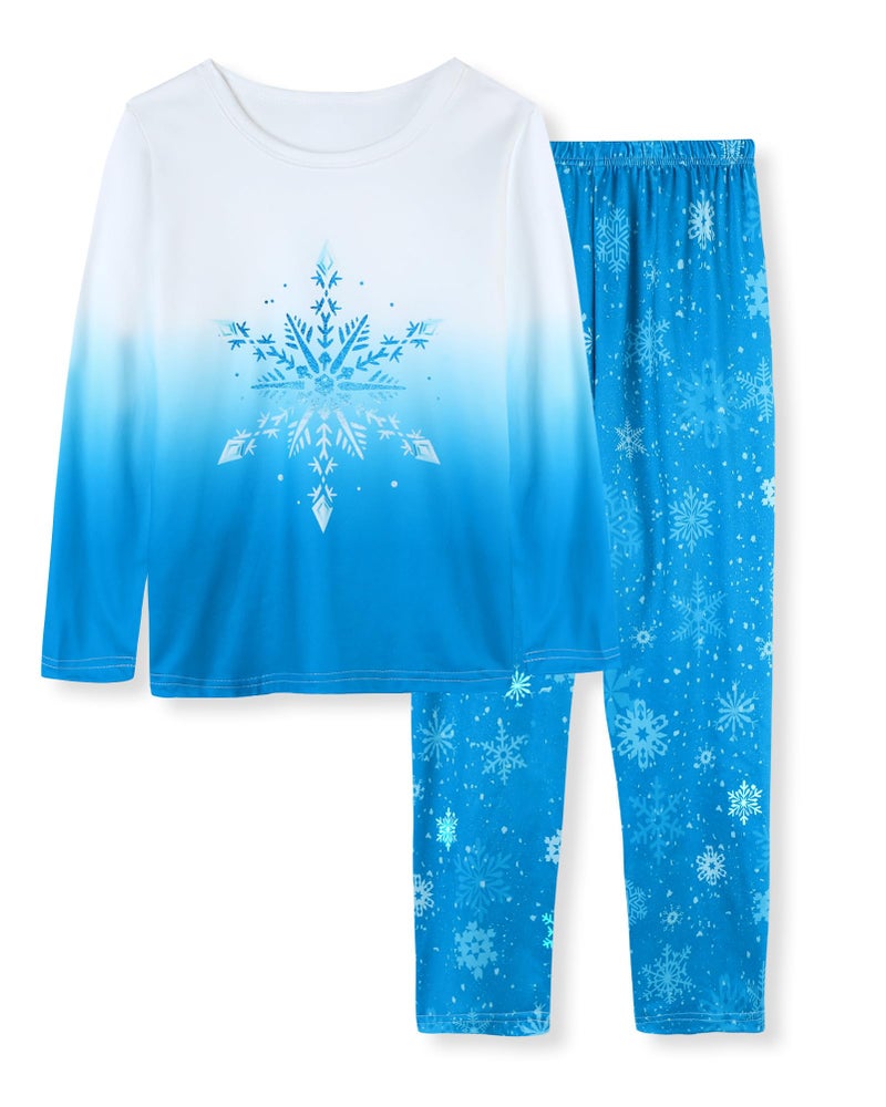 CARETOO Kids Pajamas Girls Pajamas Size 6 Long Sleeve Top Long Pants Pajama Sets Kids Cute Funny Loungewear Sleepwear Blue Frozen - Image 1