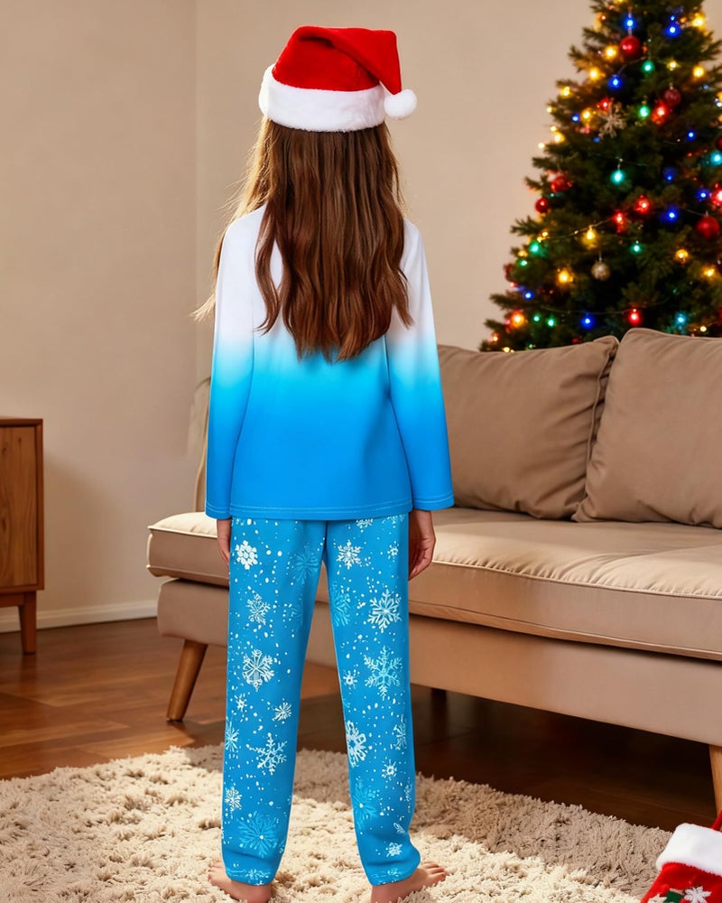 CARETOO Kids Pajamas Girls Pajamas Size 6 Long Sleeve Top Long Pants Pajama Sets Kids Cute Funny Loungewear Sleepwear Blue Frozen - Image 3