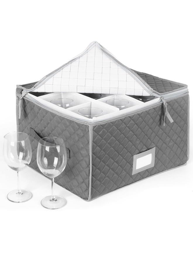 StackStorePlusMore Stemware Storage Case - Holds 12 Wine Glasses or Crystal Glassware with Label Holders and Fully Padded Inside - 16" x 13" x 10"H - Gray - Hard Sides and Stackable - Image 1