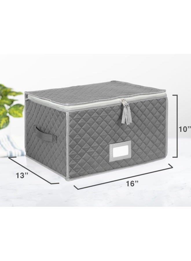 StackStorePlusMore Stemware Storage Case - Holds 12 Wine Glasses or Crystal Glassware with Label Holders and Fully Padded Inside - 16" x 13" x 10"H - Gray - Hard Sides and Stackable - Image 2