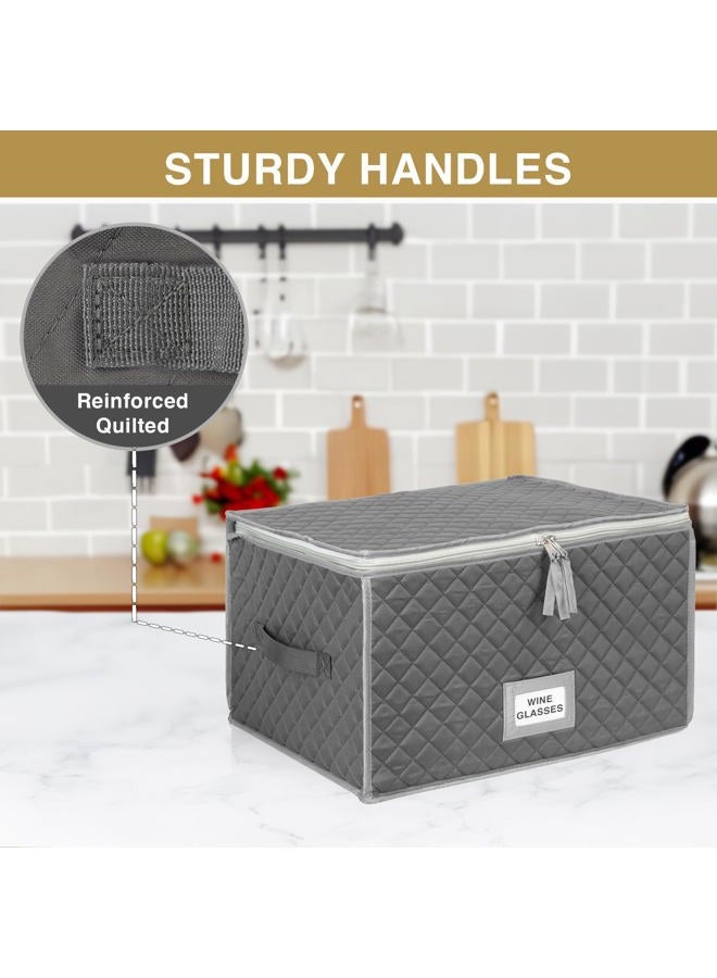 StackStorePlusMore Stemware Storage Case - Holds 12 Wine Glasses or Crystal Glassware with Label Holders and Fully Padded Inside - 16" x 13" x 10"H - Gray - Hard Sides and Stackable - Image 5