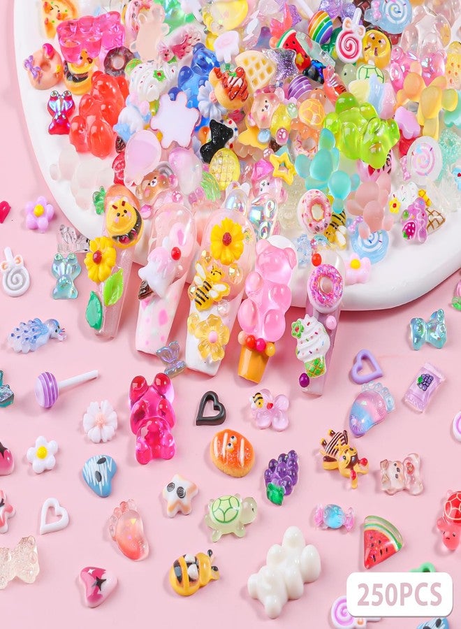 editTime 250pcs Kawaii 3D Candy Nail Charms Kit,Y2K Cartoon Gummy Bear Bees Fruit Pineapple Sweet Candy Lollipop Donut Ice Cream Cute Heart Star Bows Mixed Colors Jewelry Nail Embellishments for Nail Art Craft - Image 5