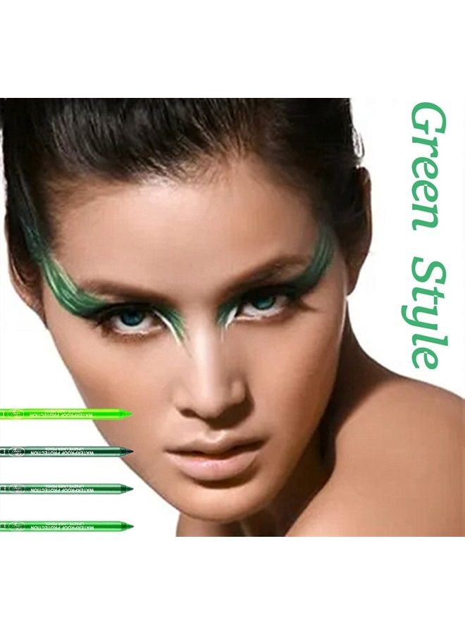 Go Ho مجموعة أقلام ظلال العيون الخضراء 4 ألوان، مجموعة أقلام كحل معدني، قلم ظلال عيون غير لامع ولامع، مكياج عيون احترافي يدوم طويلاً، كحل ملون للنساء - Image 1