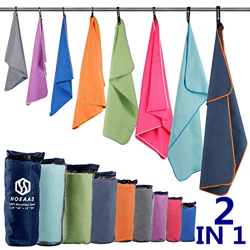 HOEAAS 2 Pack Microfiber Camping Towels, Quick Dry Towel, Super Absorbent Ultra Compact Travel Towel Soft Lightweight Sports Towel for Sweat Fast Drying Towels for Pool,Gym,Hiking,Backpacking,Fitness - Image 1