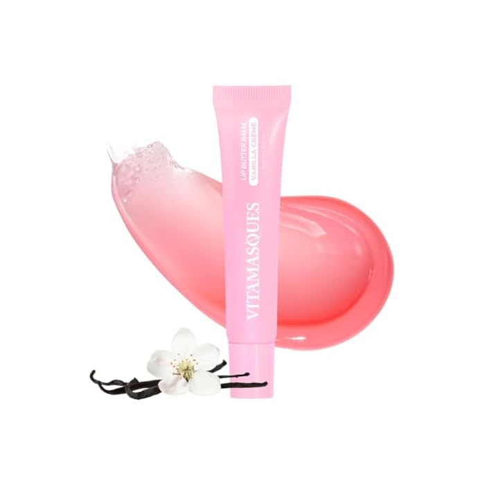 Vitamasques Lip Butter Balm Vanilla Creme, Korean Lip Balm - Peptide Lip Treatment - Lip Balm Hydrating - Light Tinted Lip balm - Made in Korea - 0.33 fl.oz