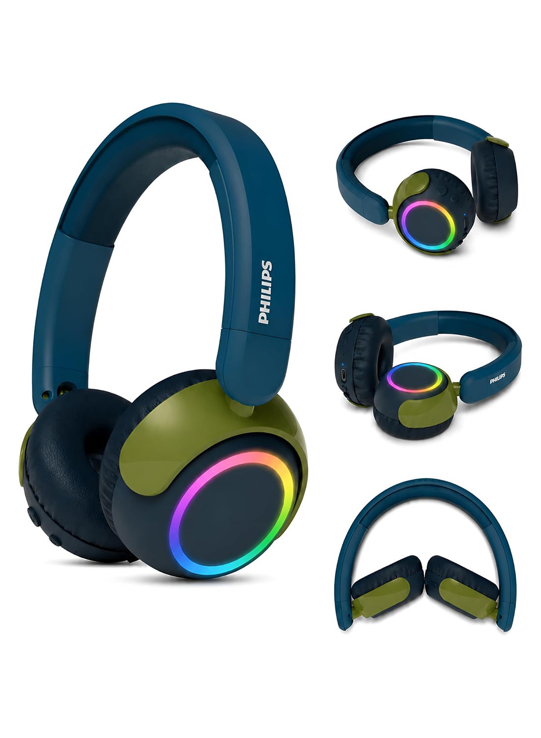 TAK4200CT Kids Wireless On-Ear Headphones with Mic, 85dB safe Volume, 45H Playtime, Colorful LED Earcups, Bluetooth 5.4, Foldable & Durable, USB-C Charging Cable, Over-Ear Headset for Online Learning, School, Travel, Play (Chrystal Teal) Chrystal Teal