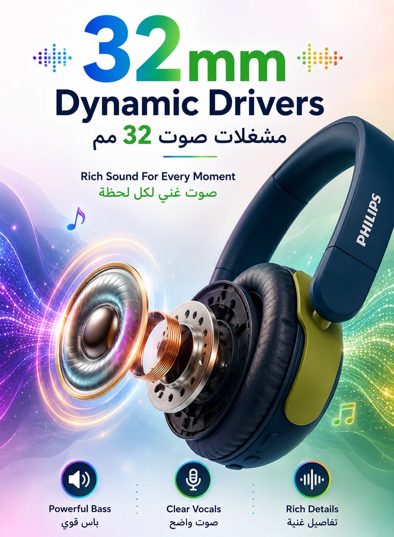 Philips TAK4200CT Kids Wireless On-Ear Headphones with Mic, 85dB safe Volume, 45H Playtime, Colorful LED Earcups, Bluetooth 5.4, Foldable & Durable, USB-C Charging Cable, Over-Ear Headset for Online Learning, School, Travel, Play (Chrystal Teal) Chrystal Teal - Image 5